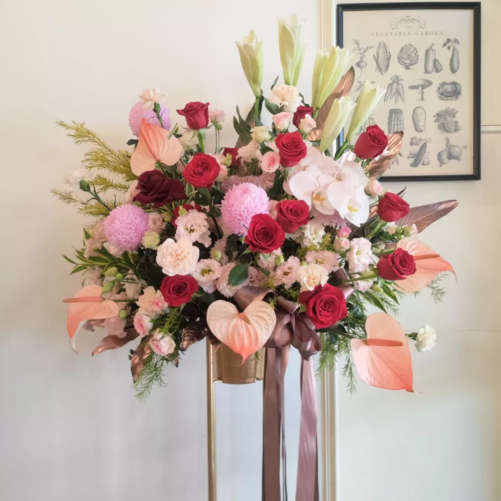 紅粉色系高架花籃