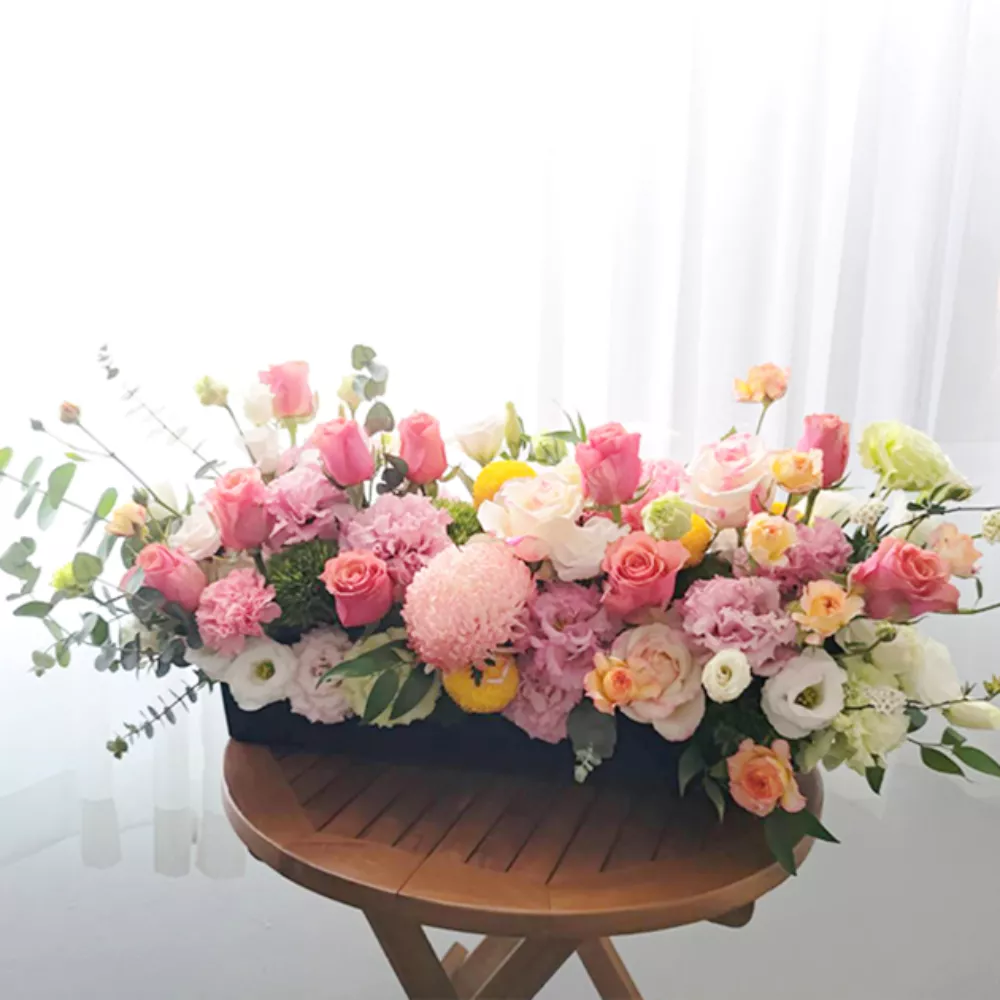 橘粉色系長形桌花