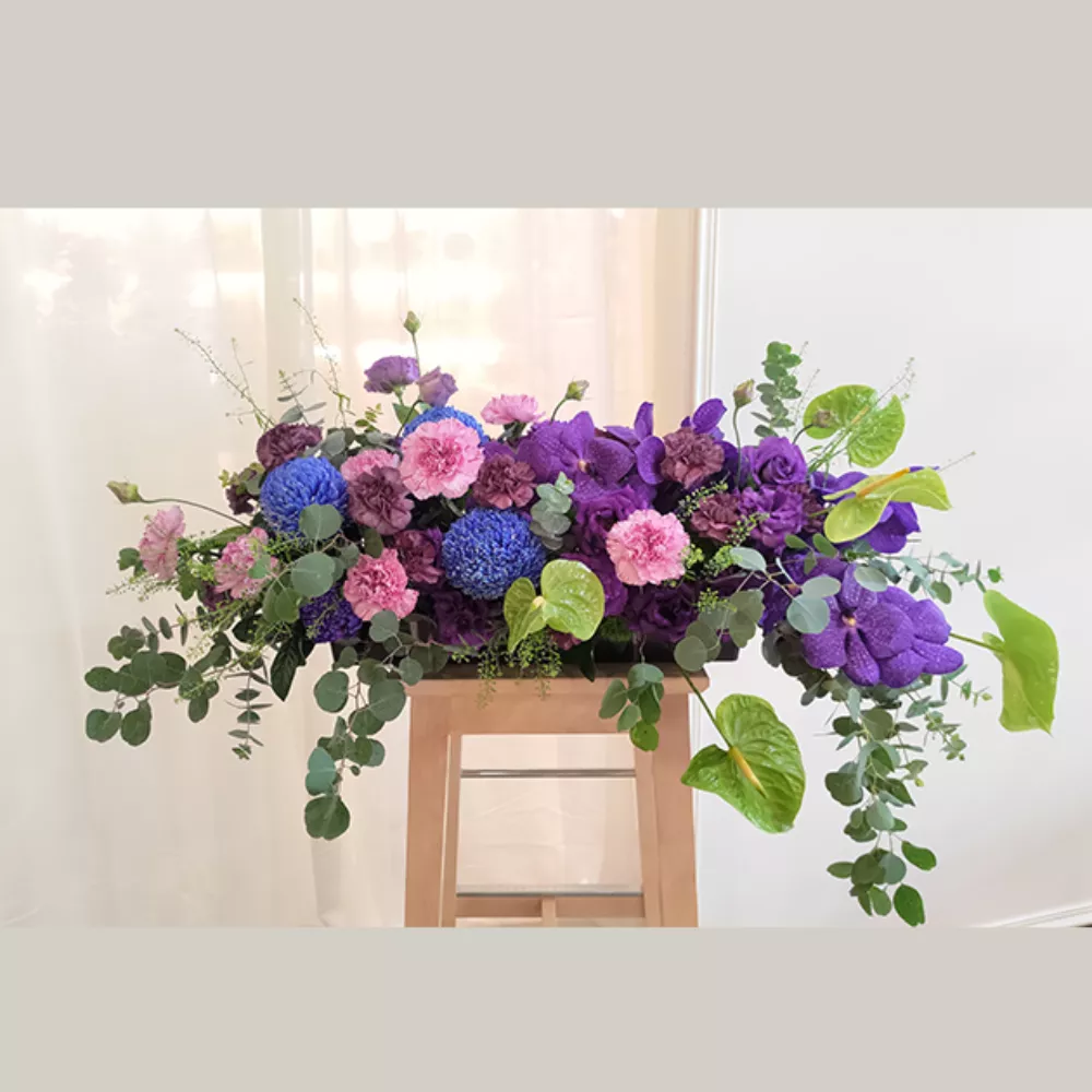 紫綠色系長形桌花