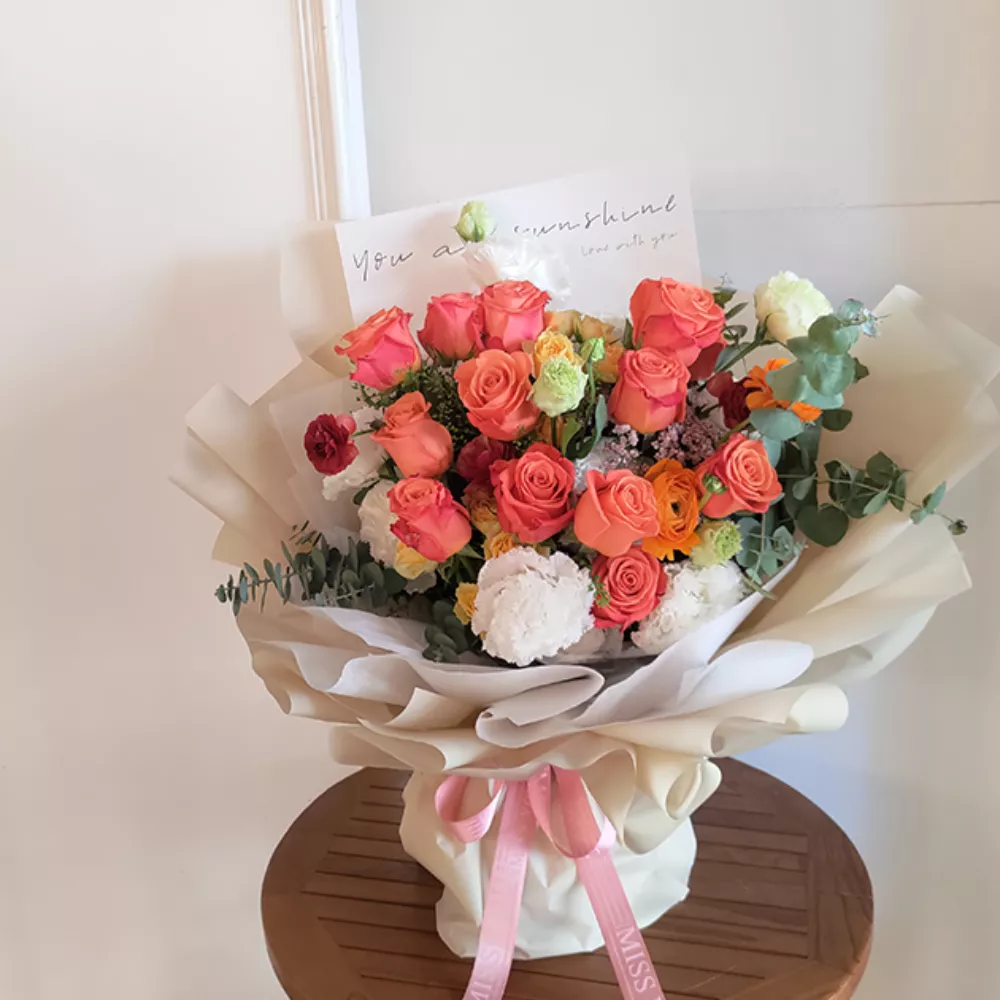 進口愛馬仕橘玫瑰花束