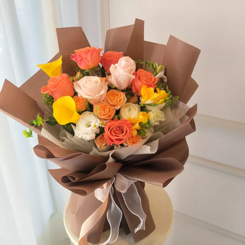 進口愛馬仕橘玫瑰花束 