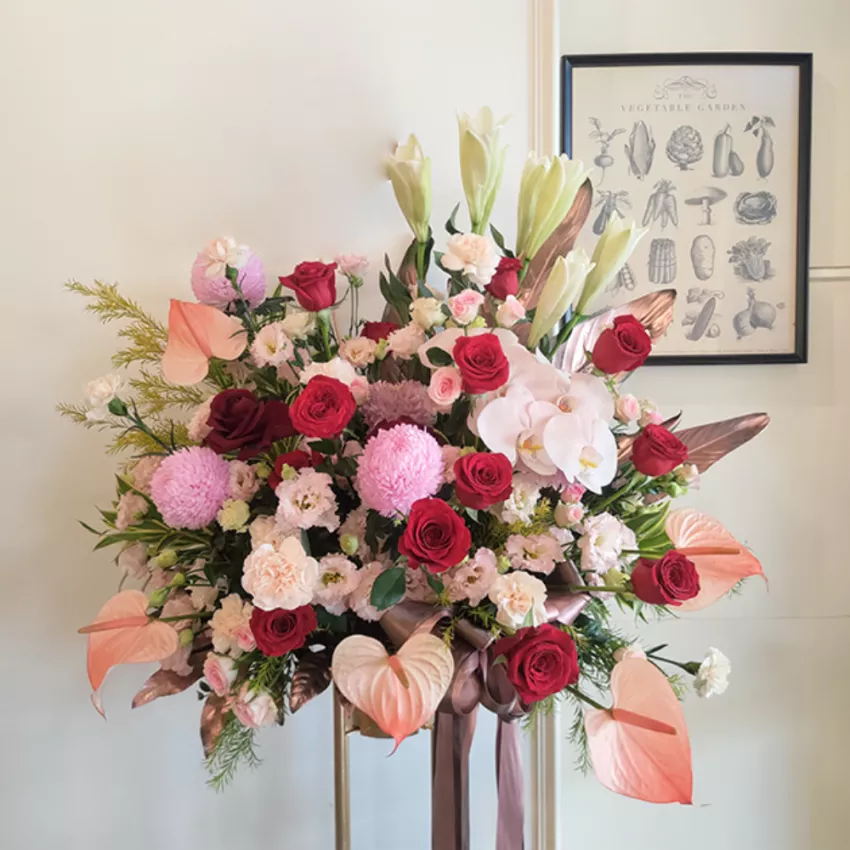 紅粉色系高架花籃