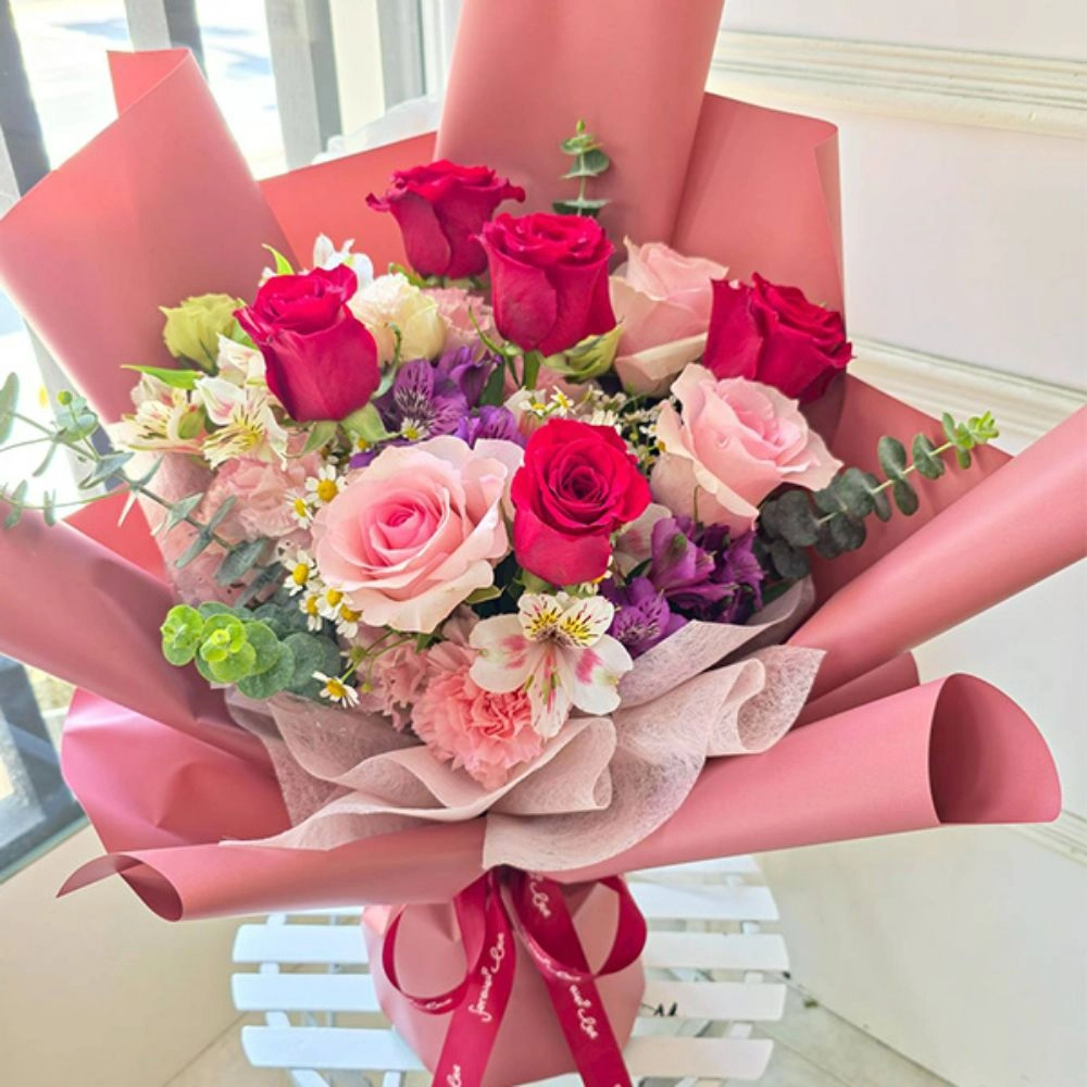 進口紅粉色玫瑰花束