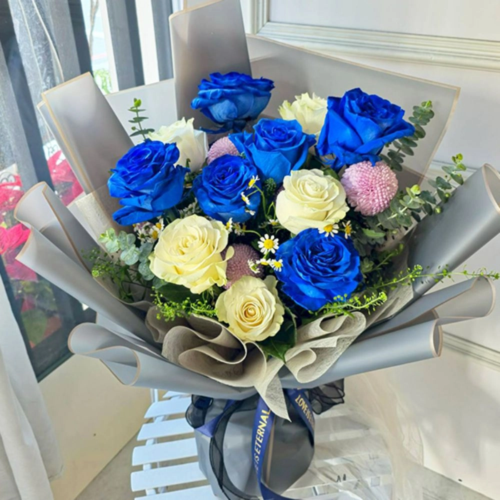 進口深藍玫瑰花束