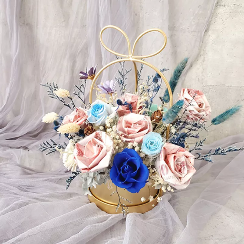 藍粉色系鈔票花桌花