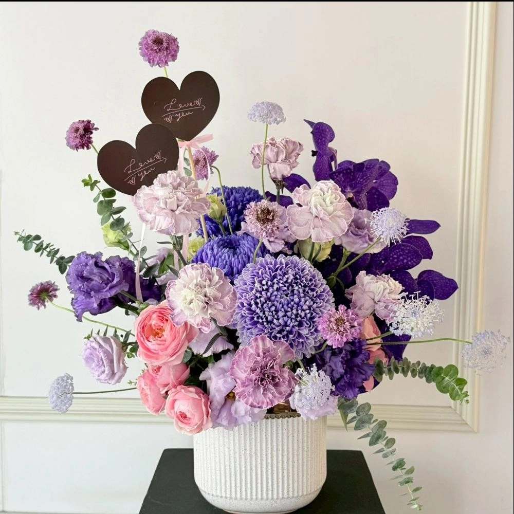 粉紫色系母親節桌花 
