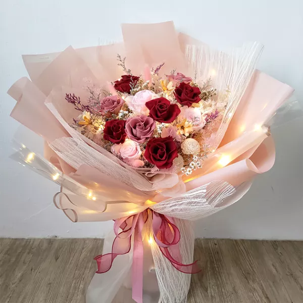 紅粉色永生巨大花束