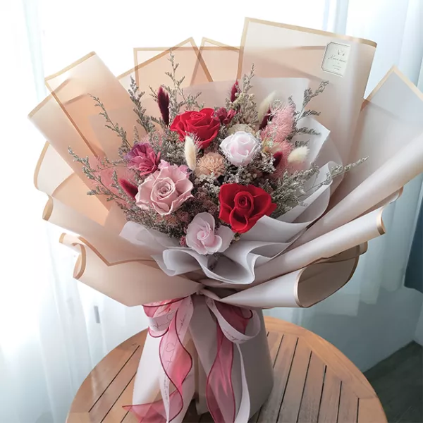 紅粉色永生花束