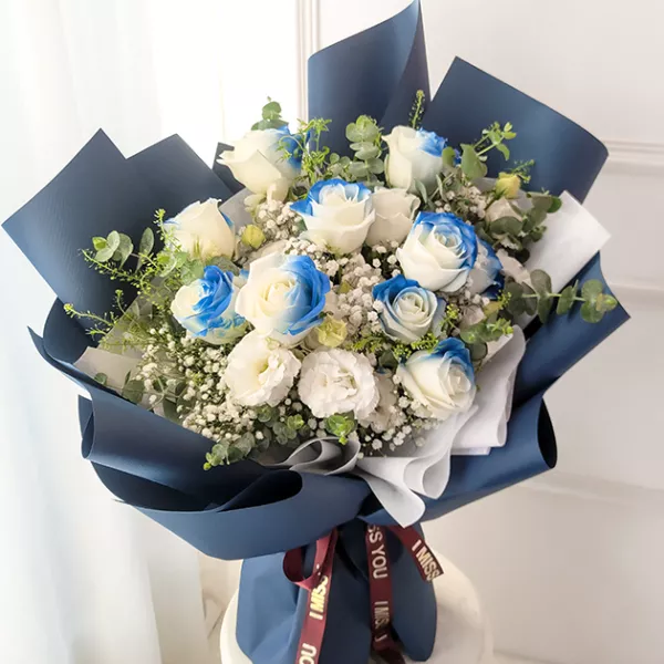 進口藍白玫瑰花束