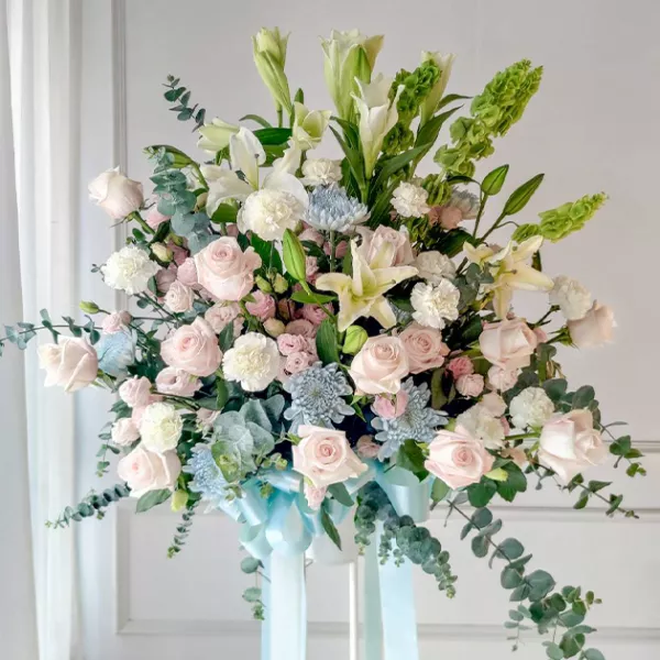 淡籃粉色系高架花籃