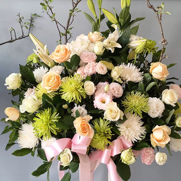 橘粉白色系花籃