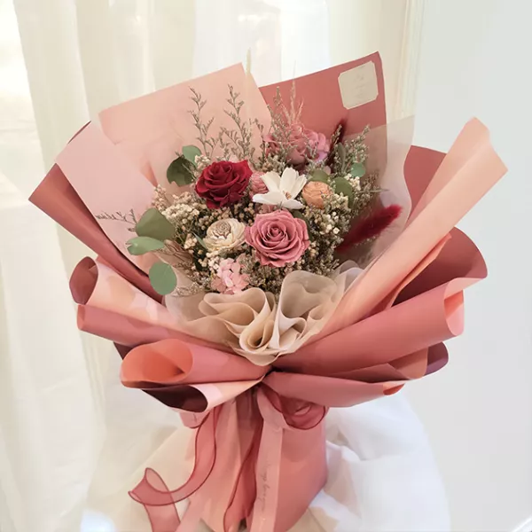 紅粉色永生花束