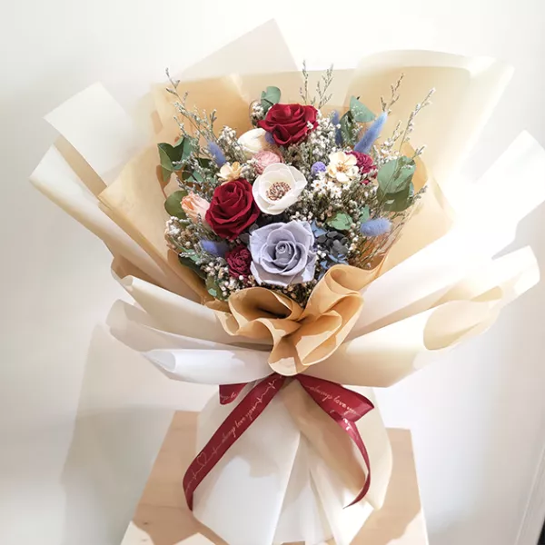 紅藍混色永生花束