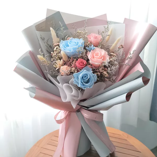 藍粉色永生花束