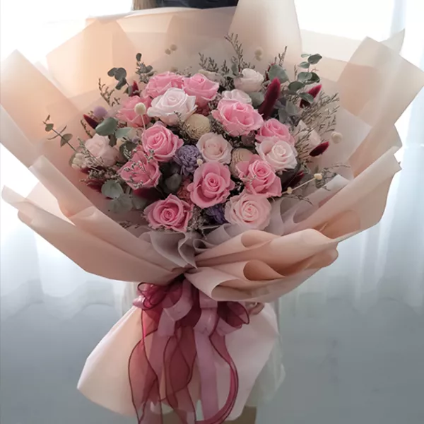 粉色永生花巨大花束