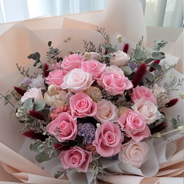 粉色永生花巨大花束